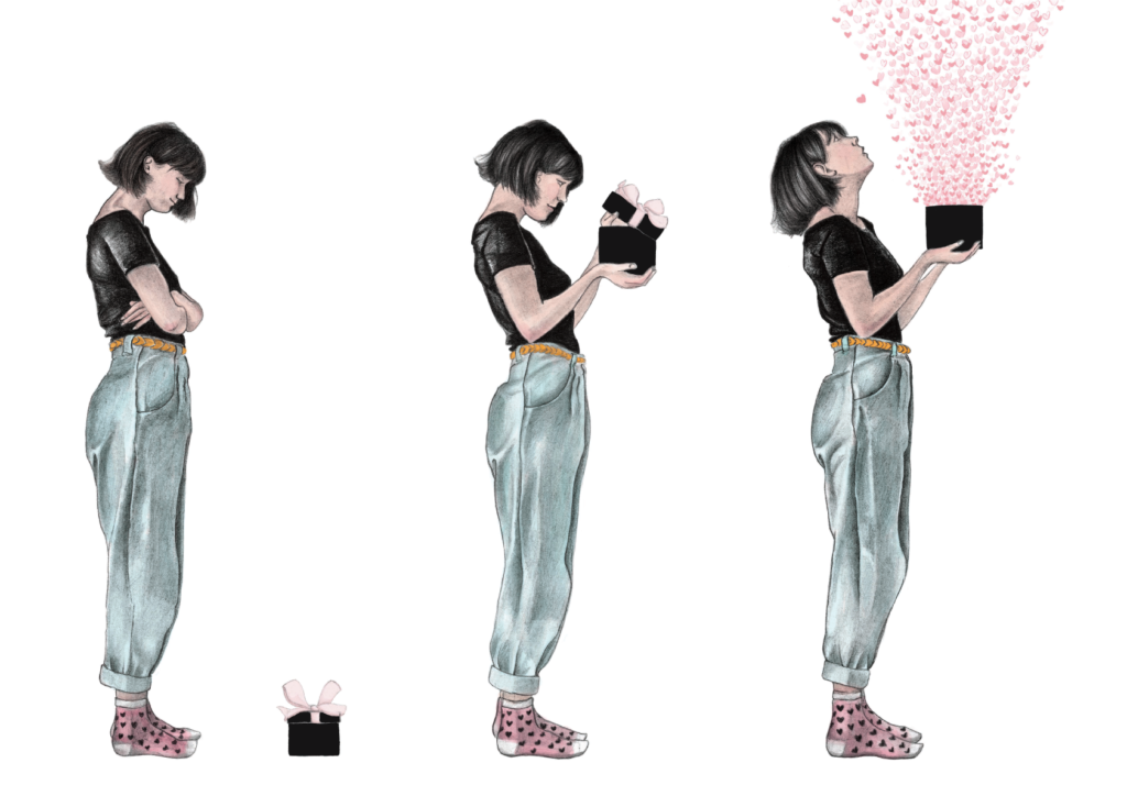 illustration narrative, petite boite pleine d'amour.